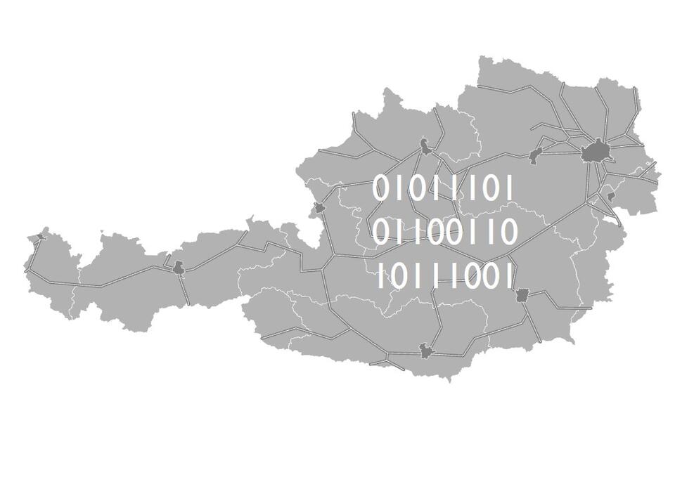 Die Vorhaben der ÖBB-Infrastruktur AG sind keiner festen Betriebsstelle zugeordnet, über die Österreich-Karte sind Binärzahlen gelegt.